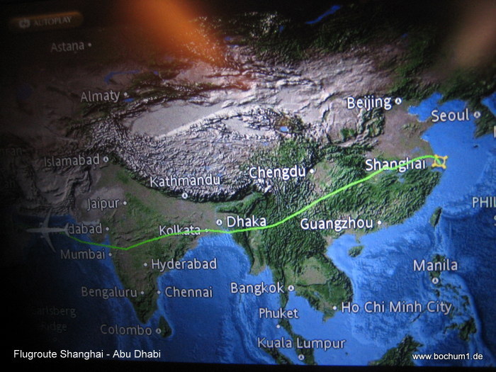 Flugstrecke Shanghai - Abu Dhabi